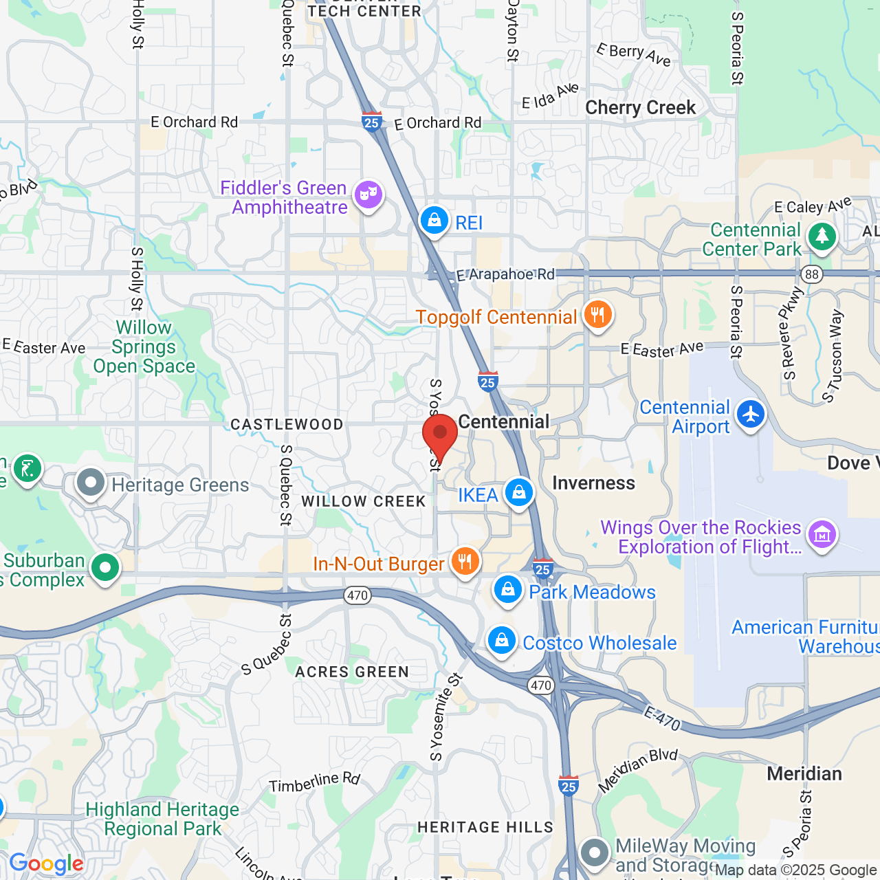 Google map image of our location in 9085 E Mineral Cir Centennial, CO